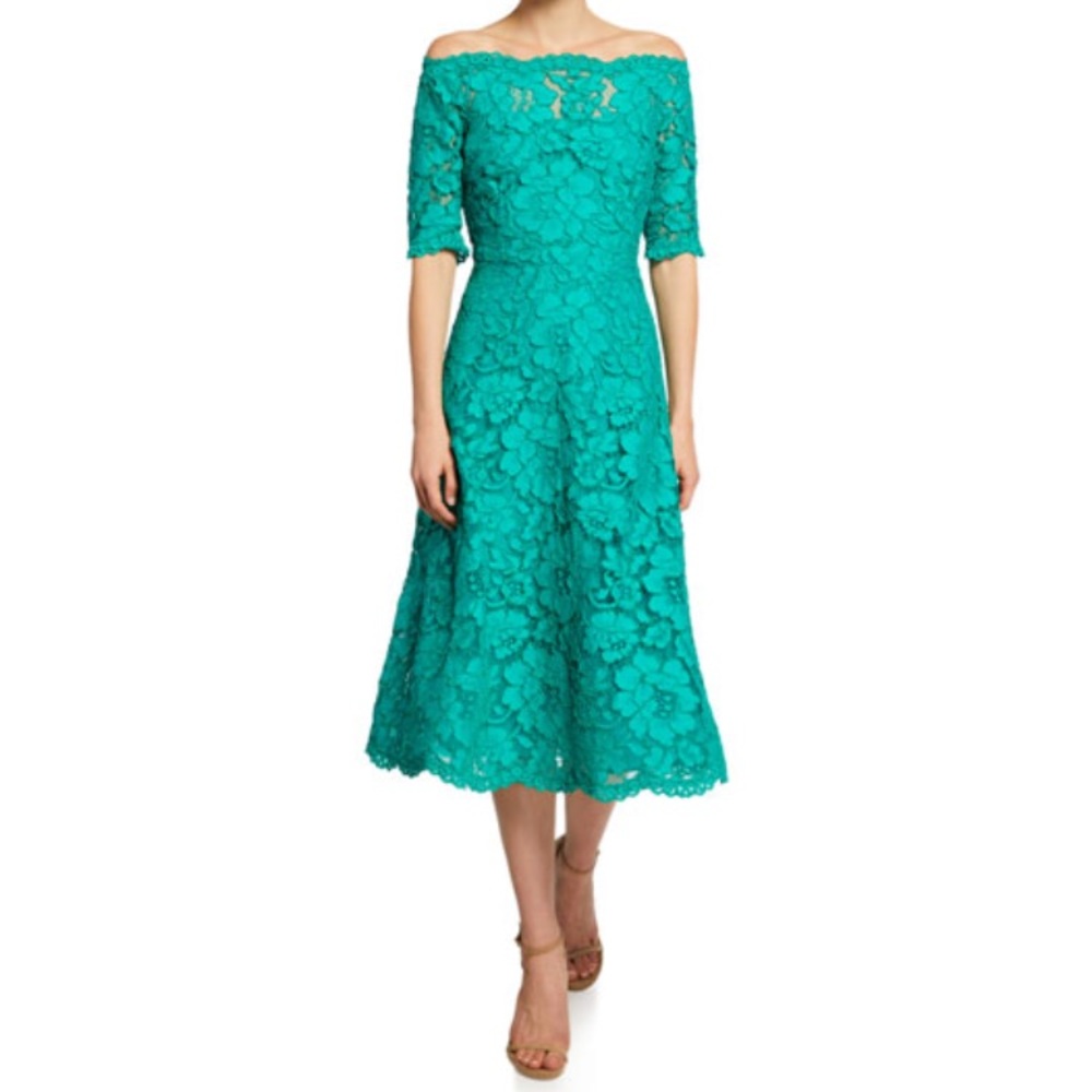 Lace Off-the-Shoulder Scallop Dress